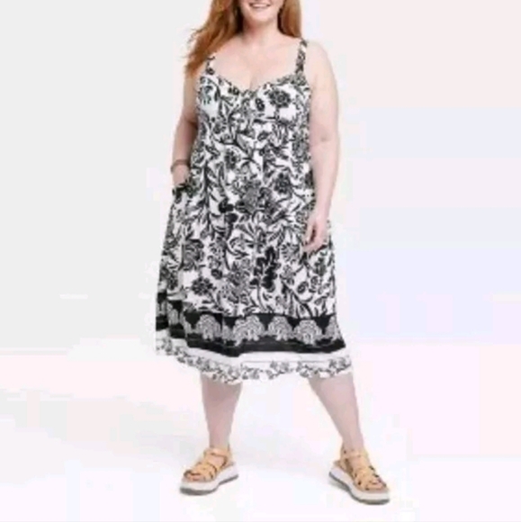 Knox Rose Black & White Floral Empire Midi Sundress,  Sz 4X NWT - Picture 3 of 10